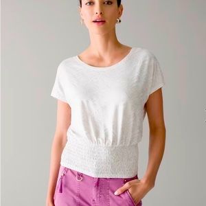 WHBM White House Black Market smocked hem white tee